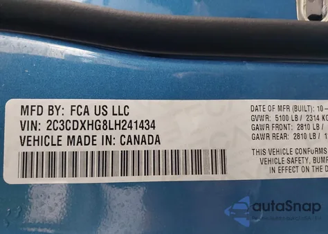 2020 Dodge Charger Gt Rwd z USA, uszkodzony, nr VIN 2C3CDXHG8LH241434